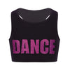 Kids Girls Sports Bras Top Tanks Sleeveless Racer Back Shiny Letters Print Crop Tops Bra for Dance Stage Performance Workout
