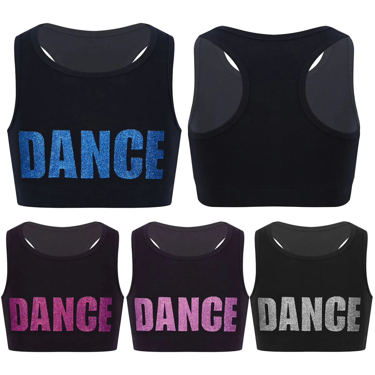 Kids Girls Sports Bras Top Tanks Sleeveless Racer Back Shiny Letters Print Crop Tops Bra for Dance Stage Performance Workout