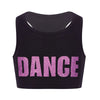 Kids Girls Sports Bras Top Tanks Sleeveless Racer Back Shiny Letters Print Crop Tops Bra for Dance Stage Performance Workout
