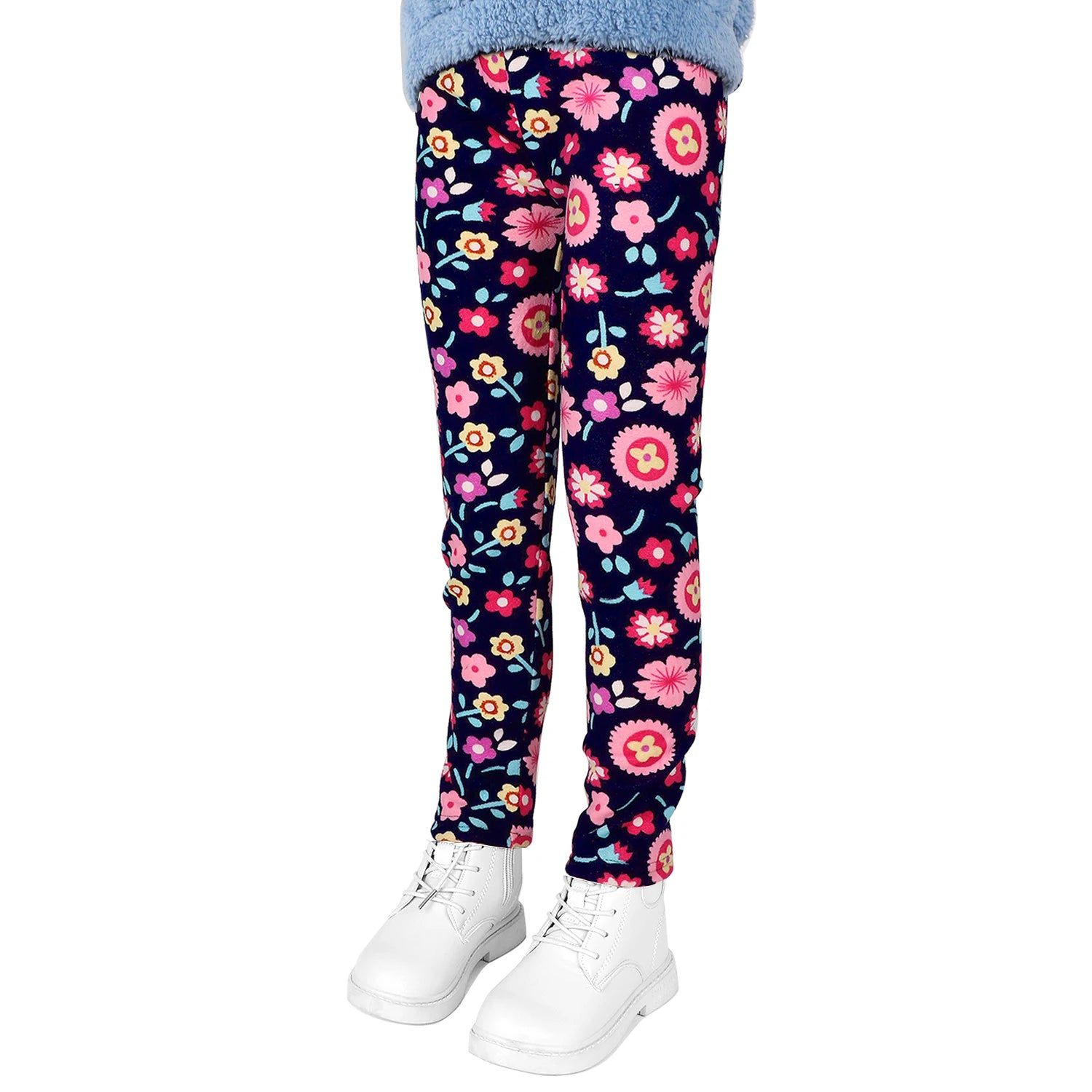 Girls Leggings Flower Printing Trousers Elastic Skinny Pants Thicken Tights Casual Pants for Children Winter Outdoor Bottoms