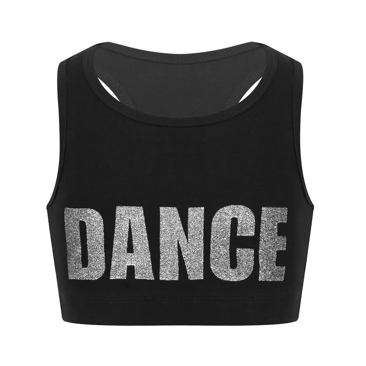 Kids Girls Sports Bras Top Tanks Sleeveless Racer Back Shiny Letters Print Crop Tops Bra for Dance Stage Performance Workout