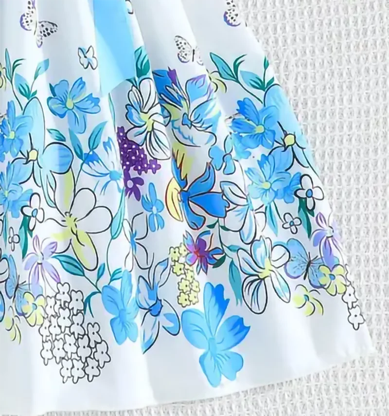 A Fresh And Cute Sleeveless Blue Floral Pattern Dress For Summer