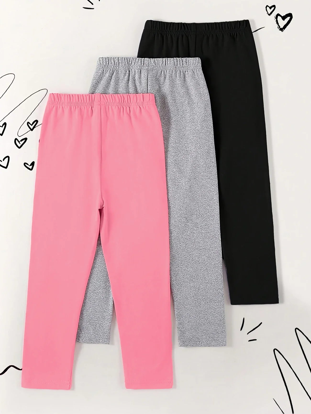 A 3-Piece Set Of Multi-Color Casual And Fashionable Leggings With Heart-Shaped Printed Patterns For Girls In Spring And Autumn,
