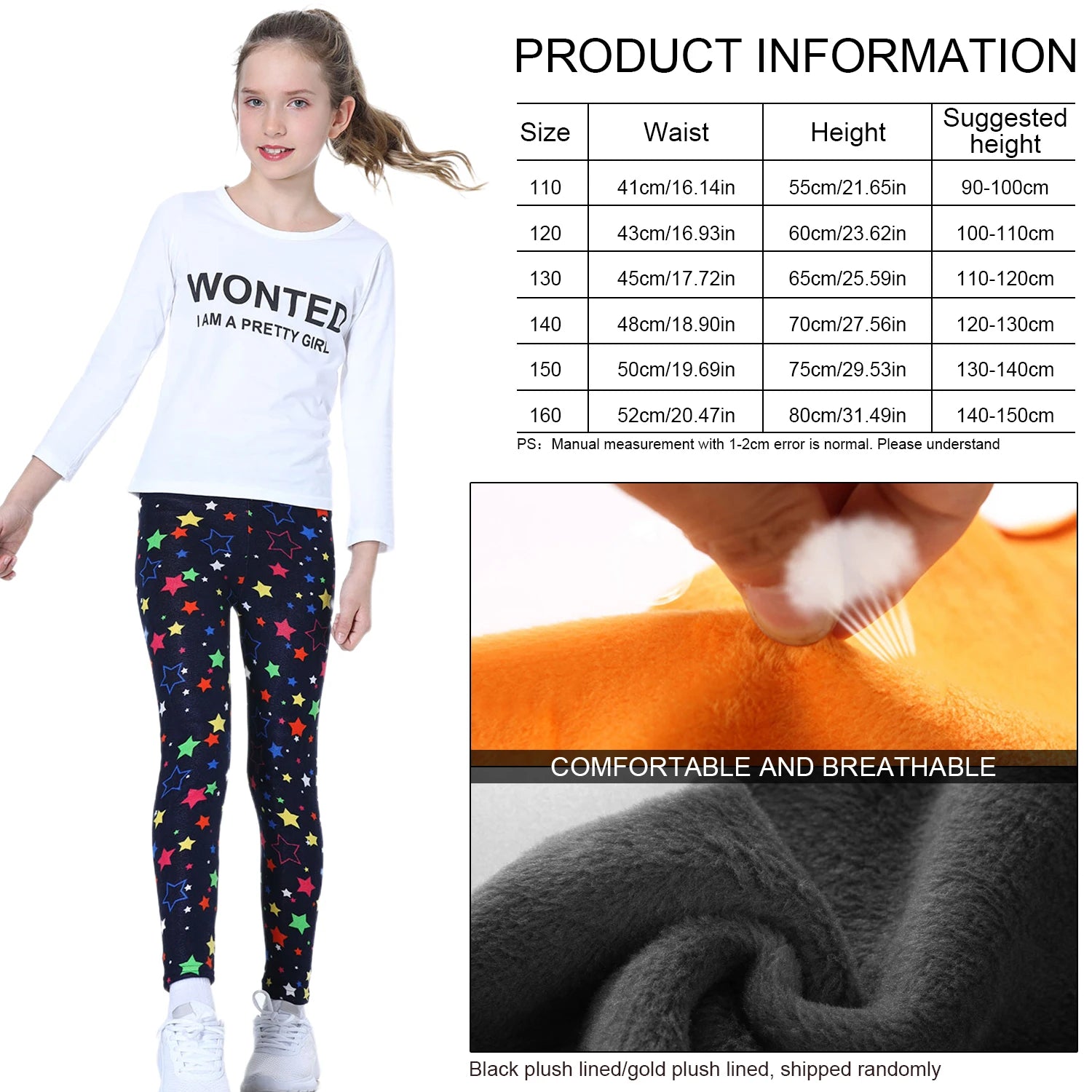 Girls Leggings Flower Printing Trousers Elastic Skinny Pants Thicken Tights Casual Pants for Children Winter Outdoor Bottoms