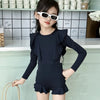 Girls Swimwear Hot Spring Clothing New Teen Girls' Summer Swimsuit Teenage High End Long Sleeved Flounce Sunscreen Swimsuit
