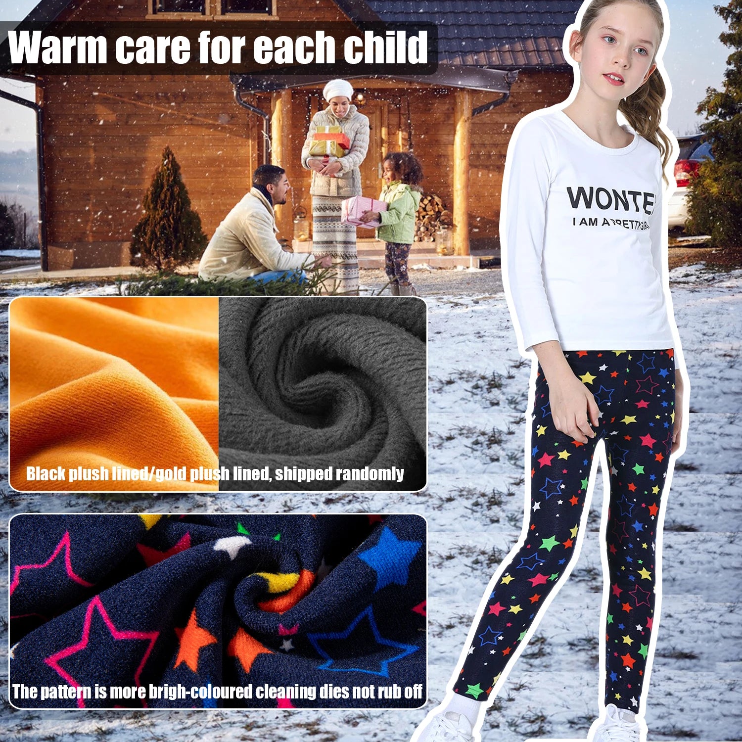 Girls Leggings Flower Printing Trousers Elastic Skinny Pants Thicken Tights Casual Pants for Children Winter Outdoor Bottoms