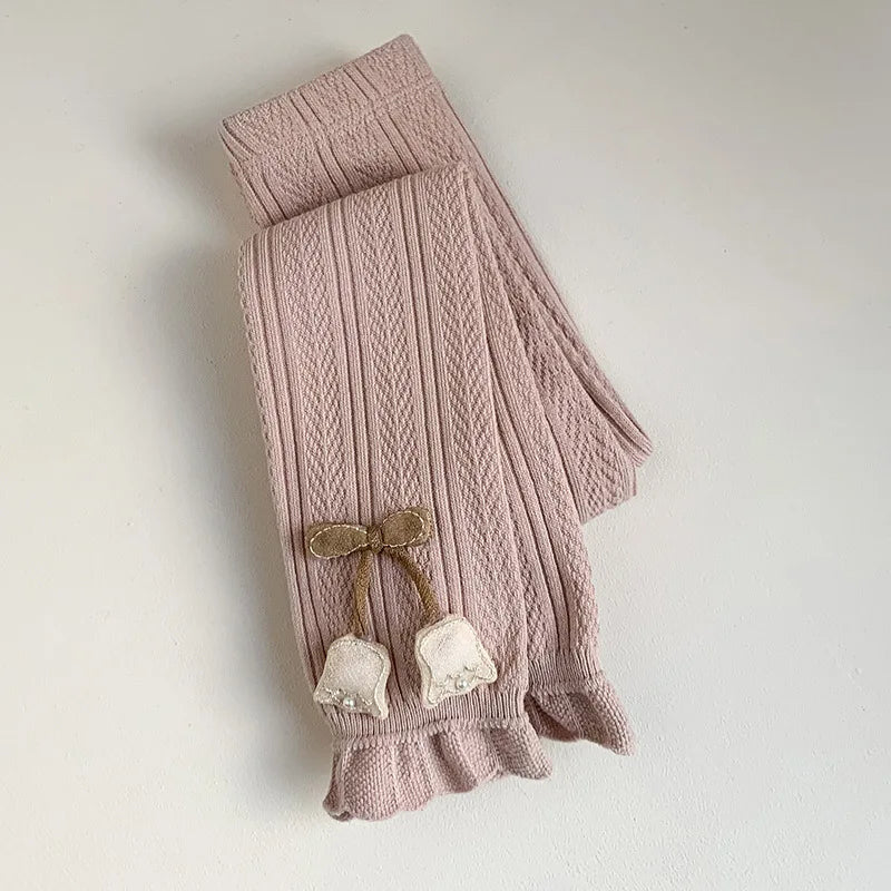 Girls' Leggings Multi Colors 1-7 Y 2024 Autumn New Cute Lace Tulip Thin Legging for Kid's Cropped Pants Daily Outdoor Wear