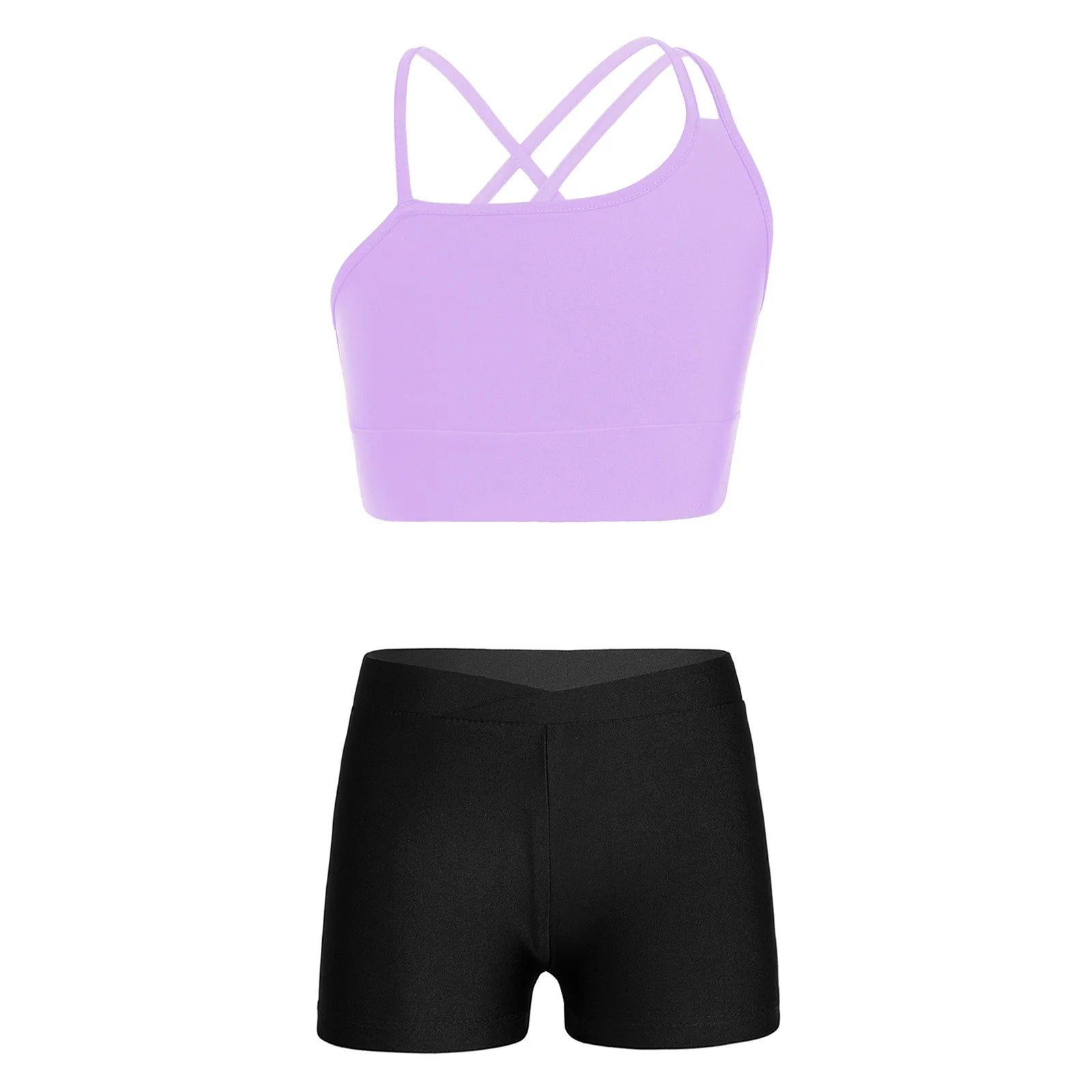 Kids Girls 2 Pieces Sport Outfits Sportwear Sleeveless Crop Top with Shorts Set for Gymnastics Workout Dancing Leotard