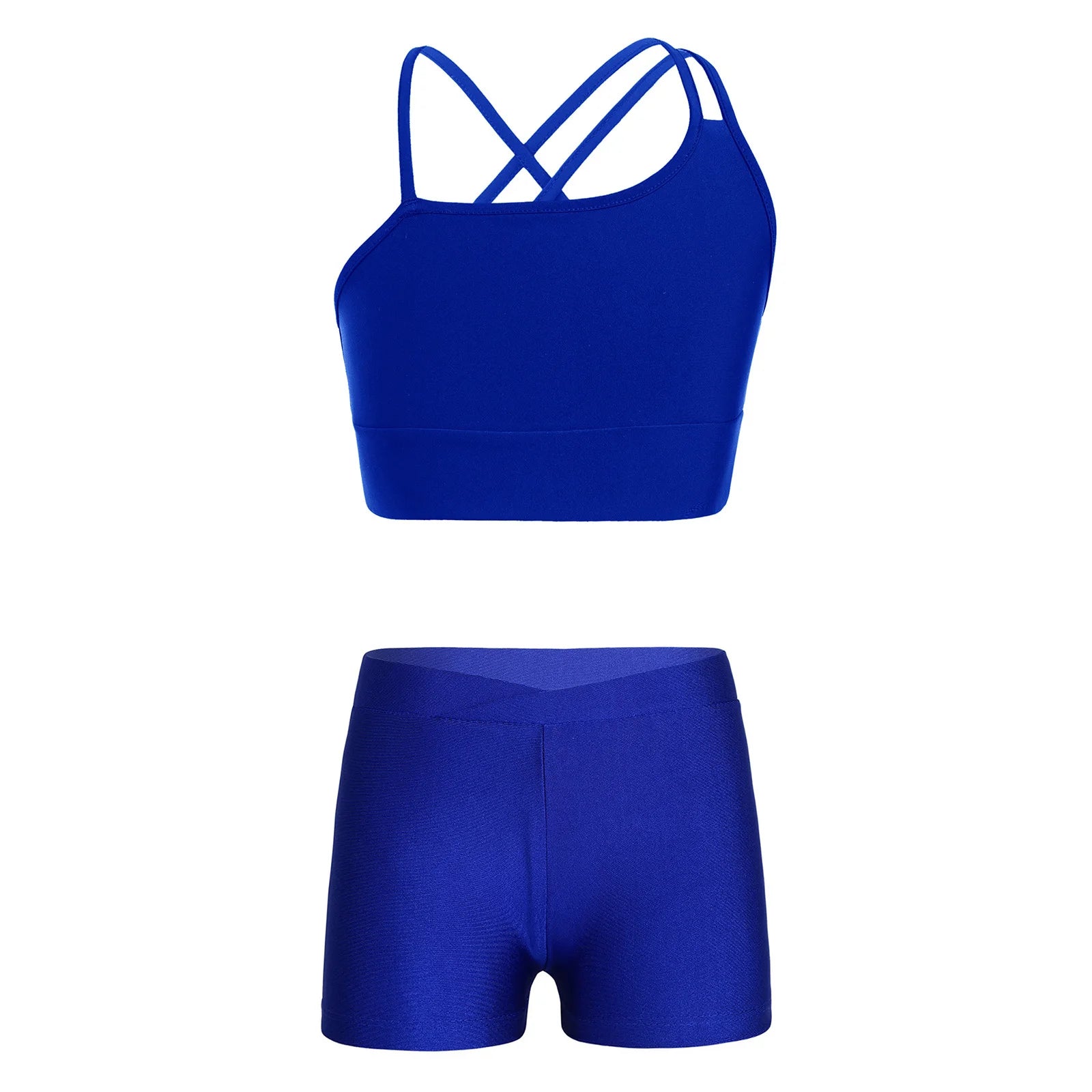 Kids Girls 2 Pieces Sport Outfits Sportwear Sleeveless Crop Top with Shorts Set for Gymnastics Workout Dancing Leotard