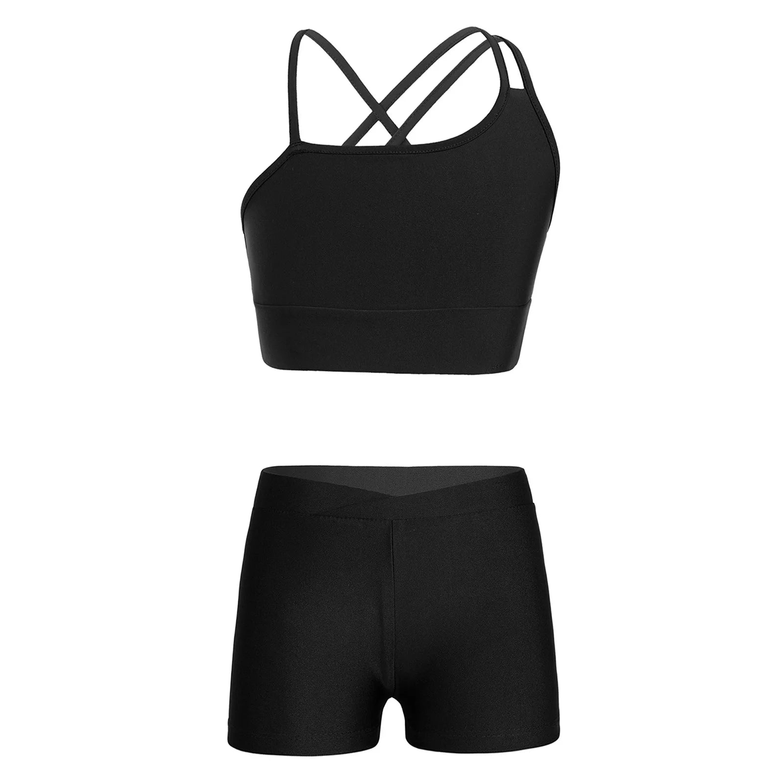 Kids Girls 2 Pieces Sport Outfits Sportwear Sleeveless Crop Top with Shorts Set for Gymnastics Workout Dancing Leotard