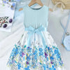 A Fresh And Cute Sleeveless Blue Floral Pattern Dress For Summer