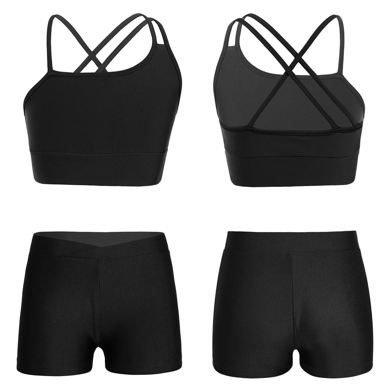 Kids Girls 2 Pieces Sport Outfits Sportwear Sleeveless Crop Top with Shorts Set for Gymnastics Workout Dancing Leotard