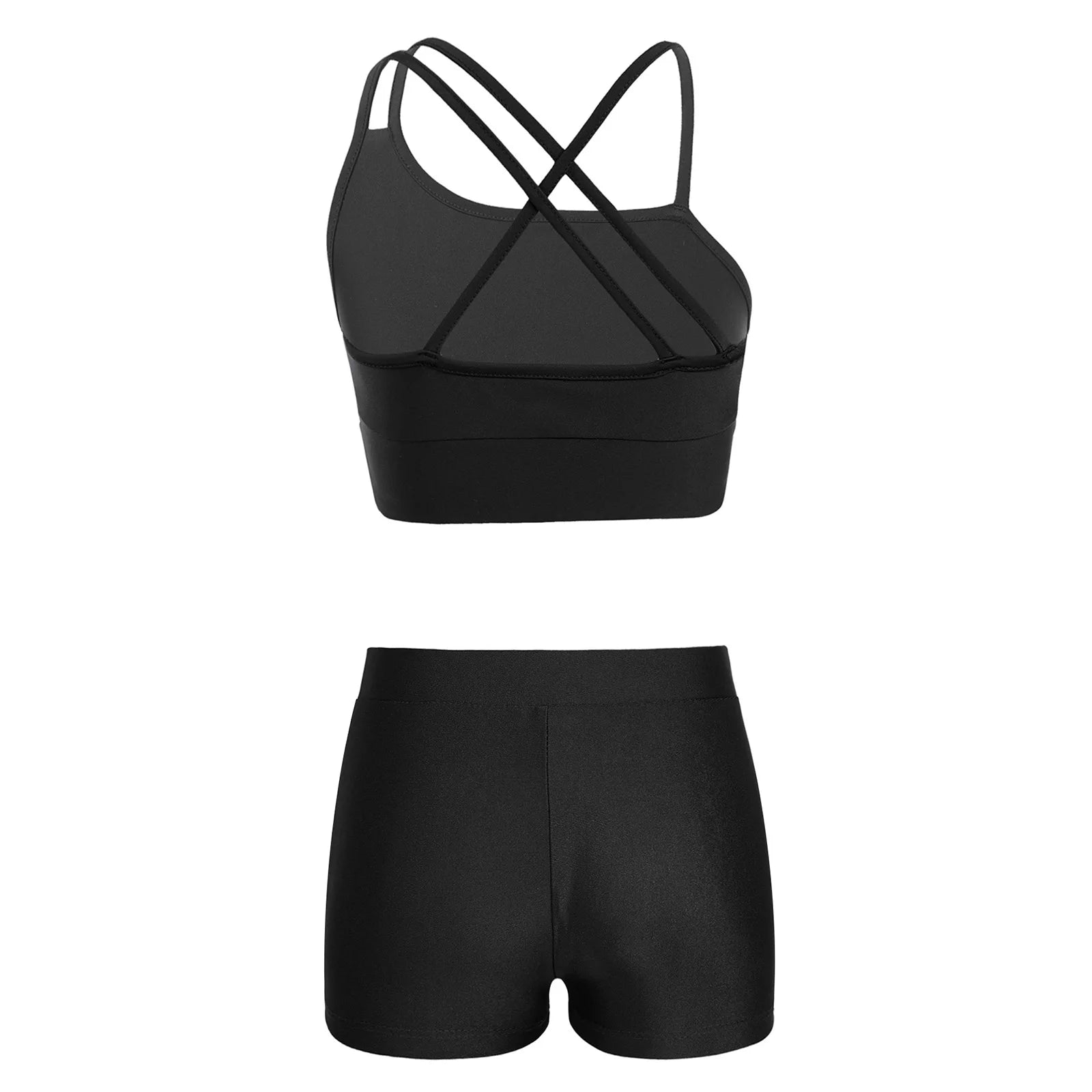 Kids Girls 2 Pieces Sport Outfits Sportwear Sleeveless Crop Top with Shorts Set for Gymnastics Workout Dancing Leotard