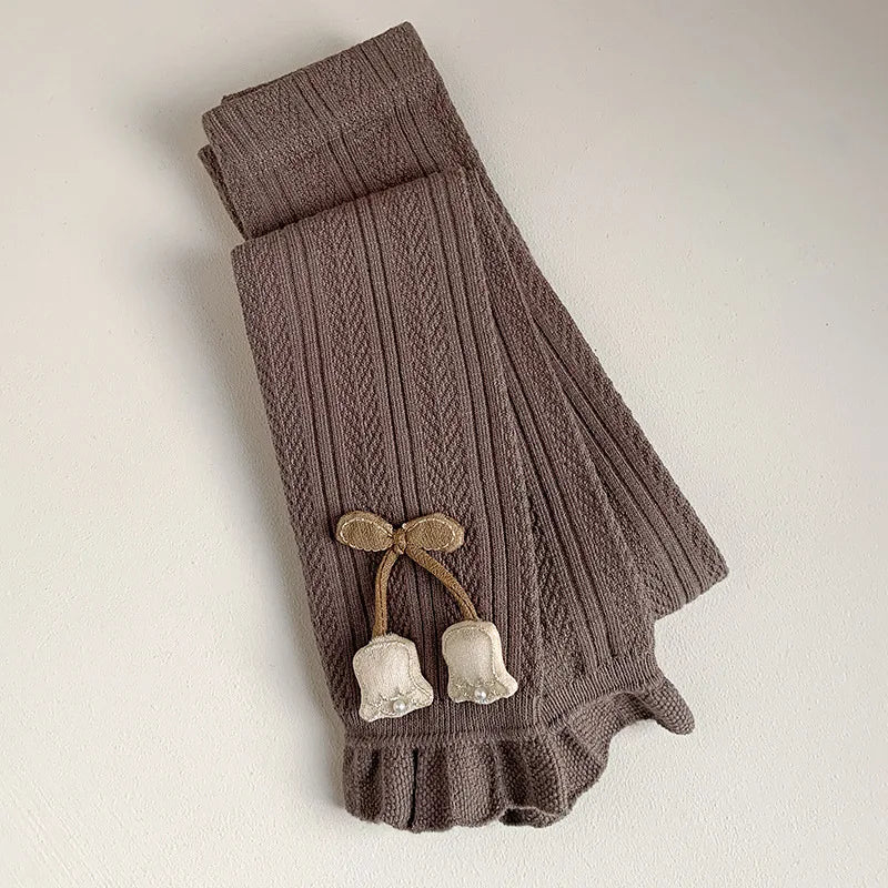 Girls' Leggings Multi Colors 1-7 Y 2024 Autumn New Cute Lace Tulip Thin Legging for Kid's Cropped Pants Daily Outdoor Wear