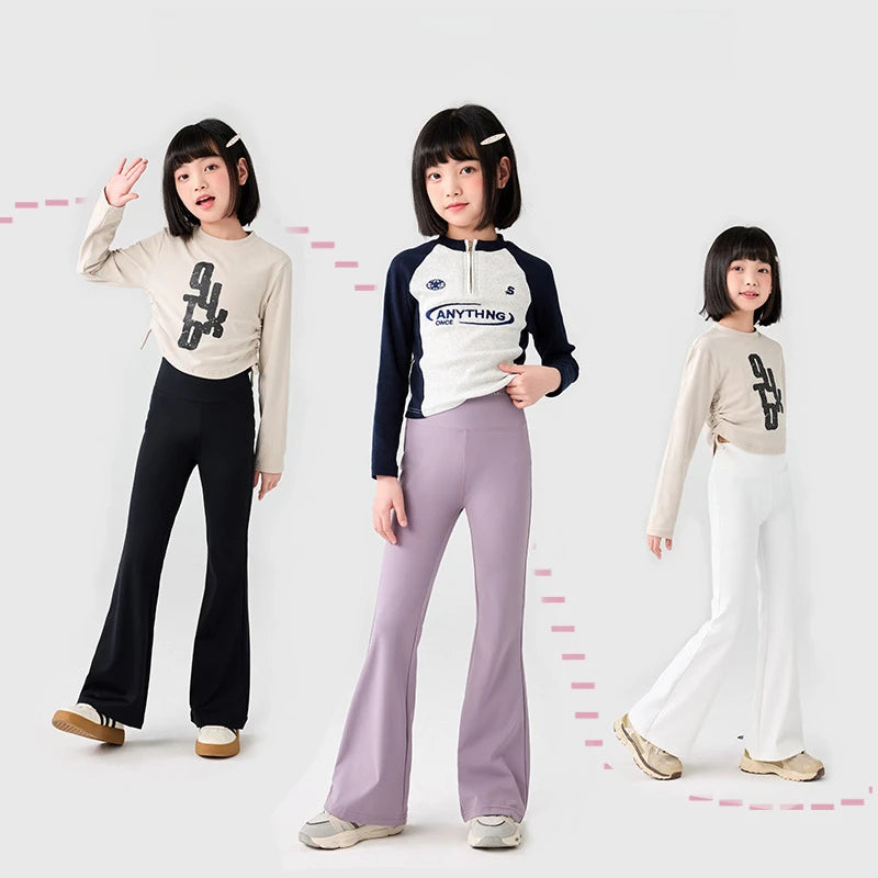 Kids Girls Slim Fit Flare Leggings 2025 New Children Casual Yoga Sporty Pants Elastic High Waist Skinny Leggins Korean Style