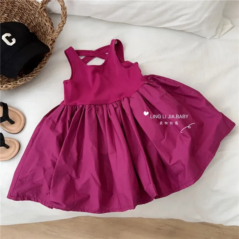 Girls Casual Dresses Back Hollowing Sleeveless Dress Toddler Girl Clothes Summer Dress Chinese Traditional Dress for Girls