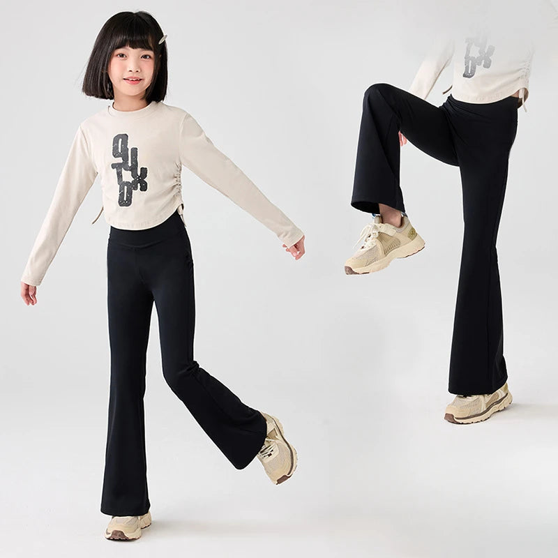 Kids Girls Slim Fit Flare Leggings 2025 New Children Casual Yoga Sporty Pants Elastic High Waist Skinny Leggins Korean Style