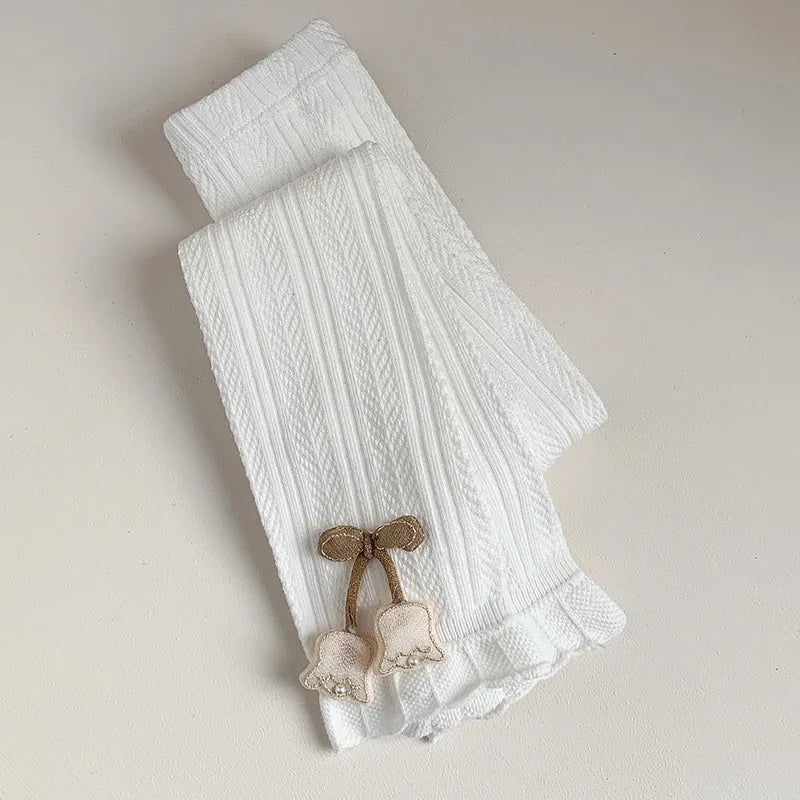 Girls' Leggings Multi Colors 1-7 Y 2024 Autumn New Cute Lace Tulip Thin Legging for Kid's Cropped Pants Daily Outdoor Wear