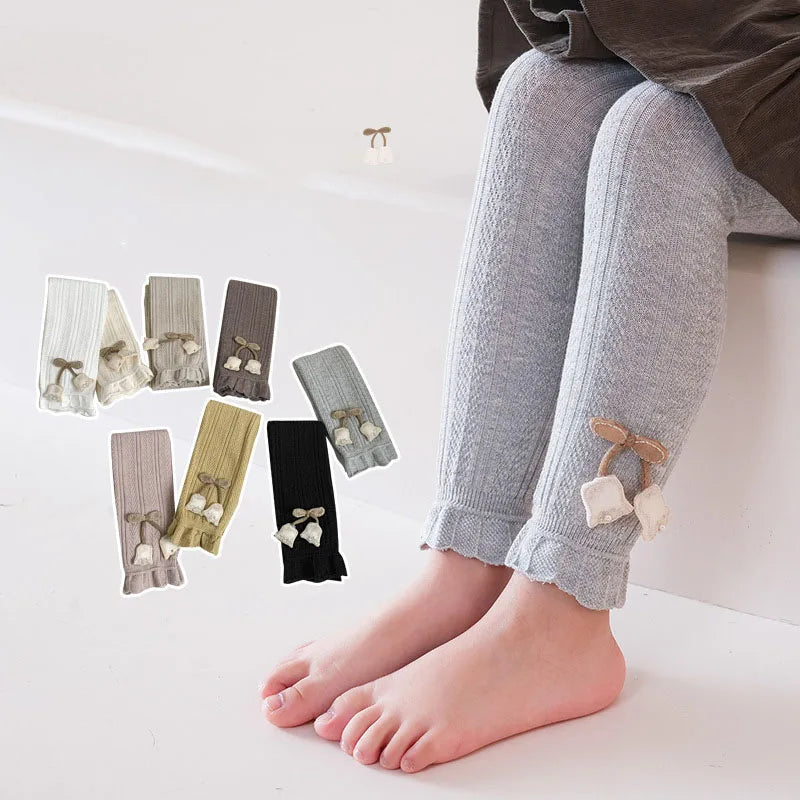 Girls' Leggings Multi Colors 1-7 Y 2024 Autumn New Cute Lace Tulip Thin Legging for Kid's Cropped Pants Daily Outdoor Wear