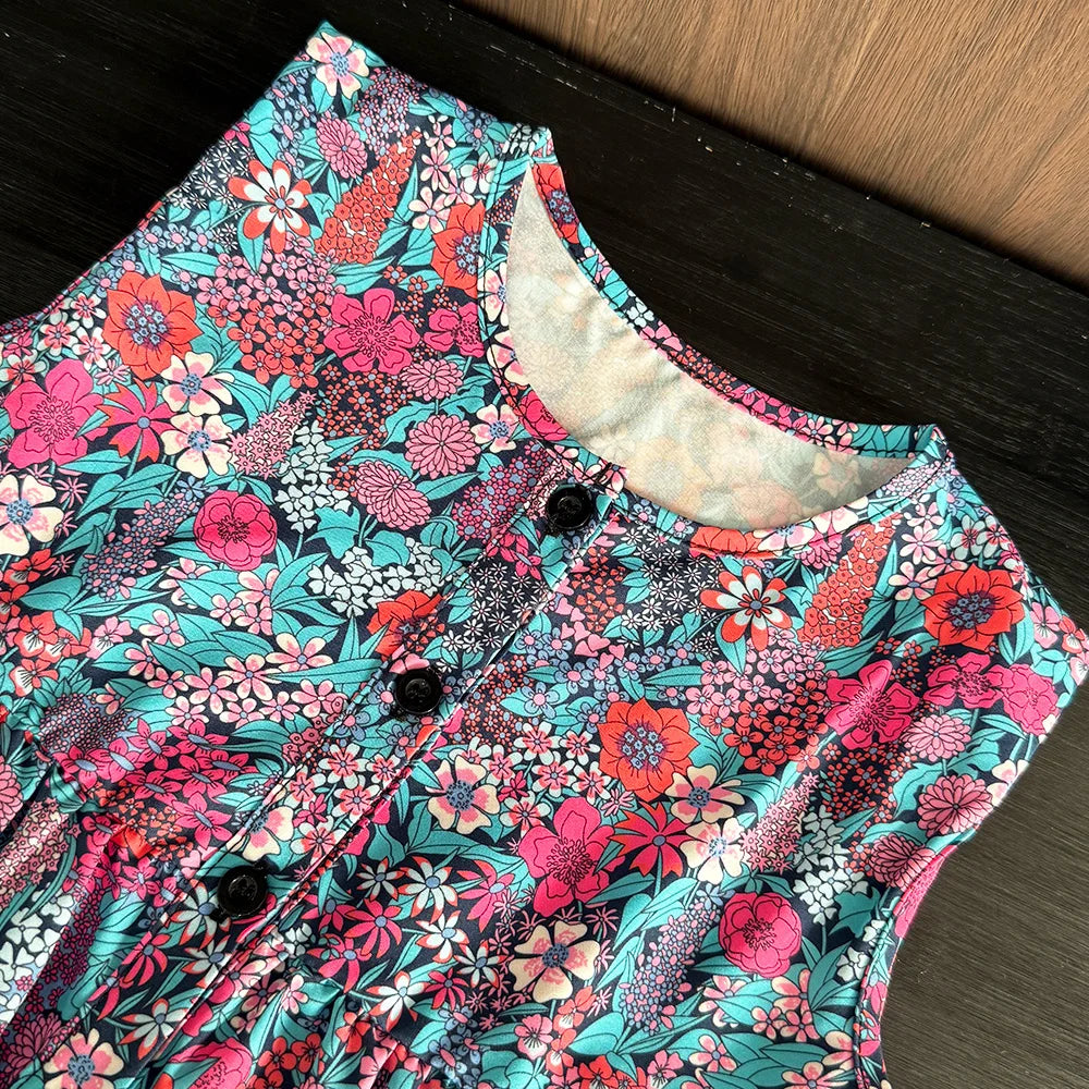 Summer Fashion Girls Clothing 3-7 Years Old Flower Printed Sleeveless Tops and Wide Leg Pants Two-piece Set Casual Girls Clothes