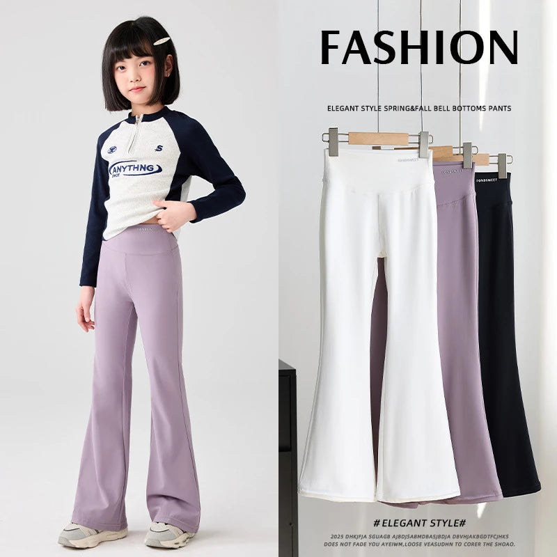 Kids Girls Slim Fit Flare Leggings 2025 New Children Casual Yoga Sporty Pants Elastic High Waist Skinny Leggins Korean Style