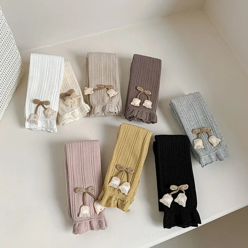 Girls' Leggings Multi Colors 1-7 Y 2024 Autumn New Cute Lace Tulip Thin Legging for Kid's Cropped Pants Daily Outdoor Wear